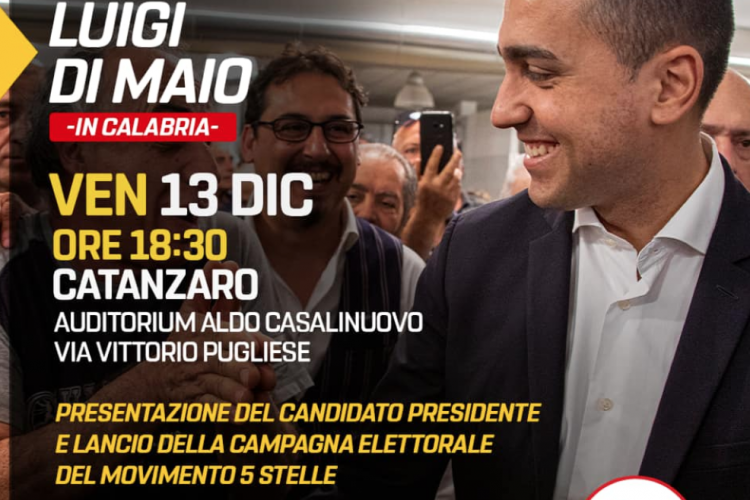 Luigi Di Maio: Il 13 dicembre sarò in Calabria per presentare il candidato presidente del MoVimento 5 Stelle per le Regionali. Vi aspetto a Catanzaro!